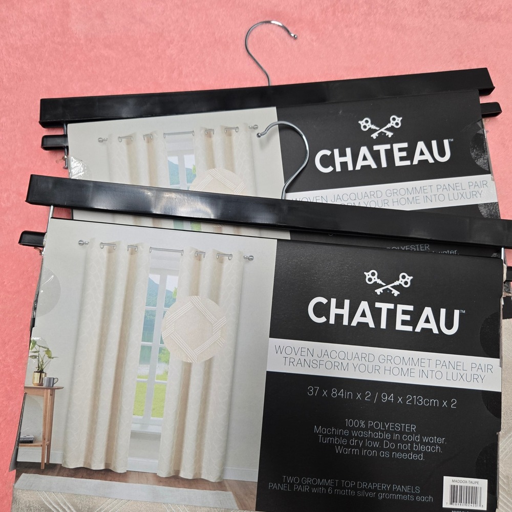 Chateau Woven Jacquard Maddox-Taupe 37x84 Grommet Curtain Panel Pair (2 Panels)